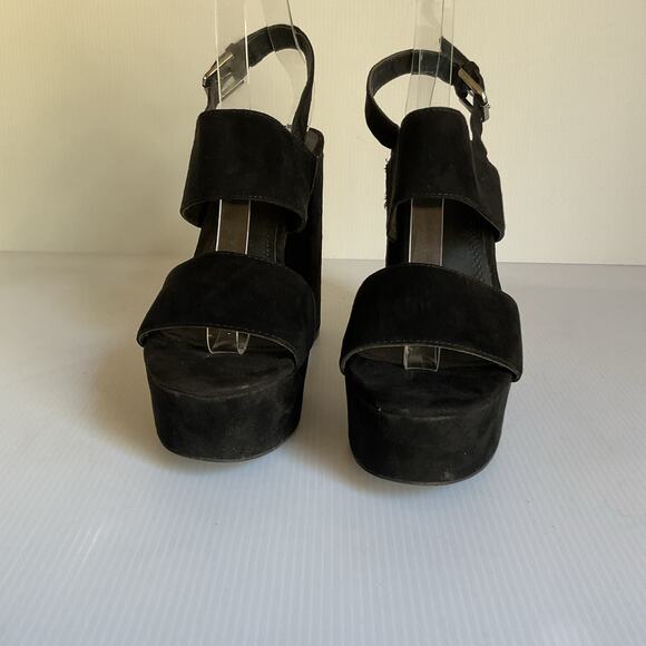 Platform Block Heel Sandals Black Suede  EU 37 US 6 Y2K Heel Party Shoe - Picture 4 of 10